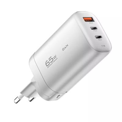 65W GaN 3 Ports USB Type-c Travel Adapter for High Speed Charging of Multiple Devices