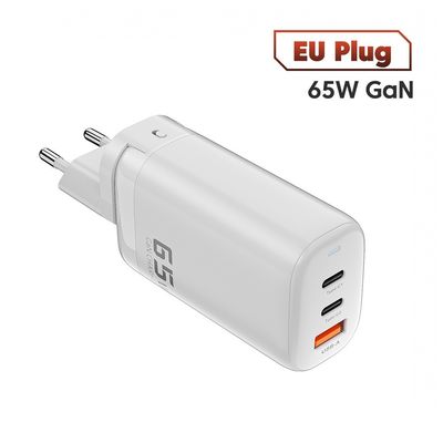 65W GaN 3 Ports USB Type-c Travel Adapter for High Speed Charging of Multiple Devices