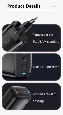 65W GaN 3 Ports USB Type-c Travel Adapter for High Speed Charging of Multiple Devices
