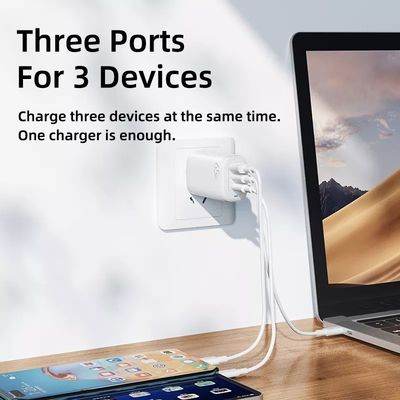 65W GaN 3 Ports USB Type-c Travel Adapter for High Speed Charging of Multiple Devices