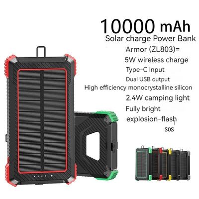 Wireless Output 5W Solar Power Bank 2.1A Output 10000mAh for iPhone 15 Outdoor Charging