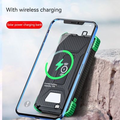 Wireless Output 5W Solar Power Bank 2.1A Output 10000mAh for iPhone 15 Outdoor Charging