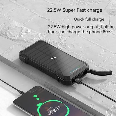 Outdoor Power Bank for iPhone 15 15W Wireless Output 22.5W Solar Charging and 3A Output
